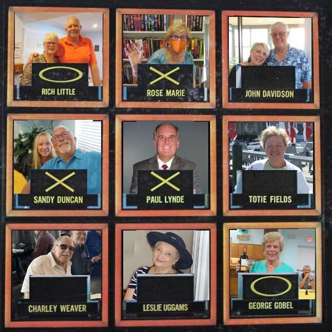Friends arranged in a grid like Hollywood Squares.