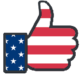 Thumbs-up icon painted like the American flag.