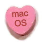 Candy heart that reads "mac OS"